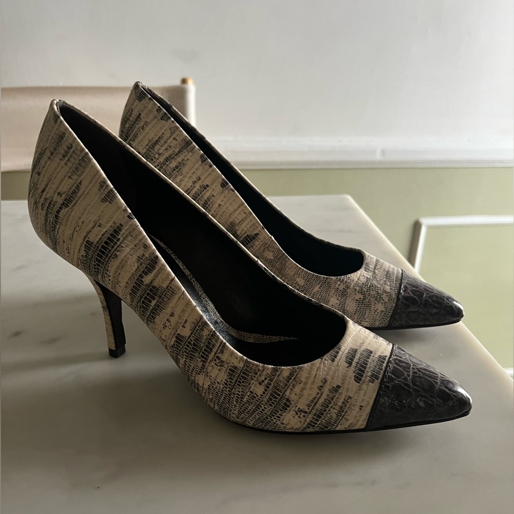 Tory Burch leather multicolor pumps croc toe heels shoes 8.5